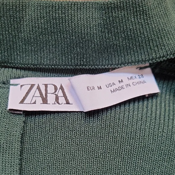 ZARA Square Neck Ribbed Long Sleeve Top Green Size Medium - Picture 2 of 11